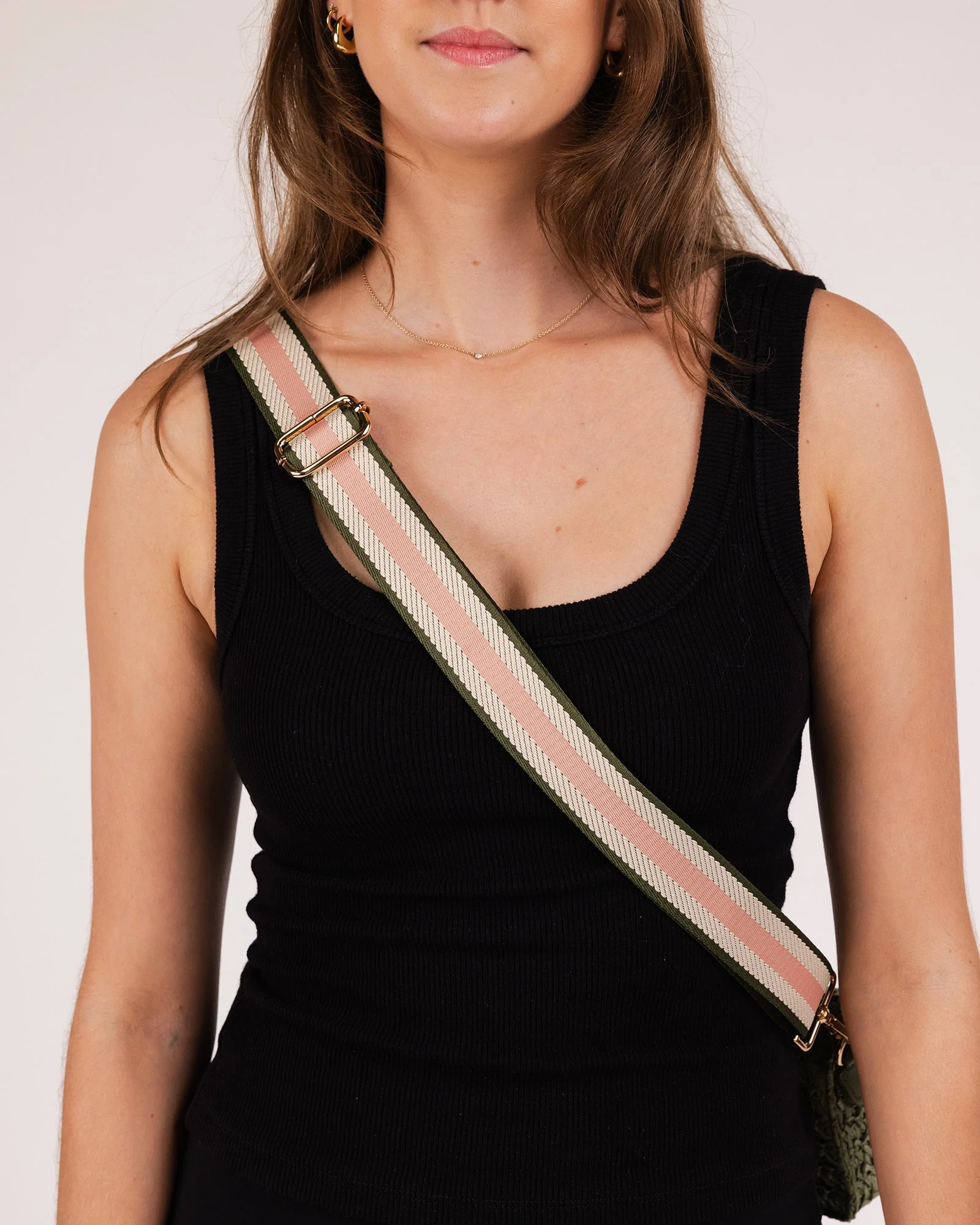 Stripe Webbing Bag Strap - Pink / Khaki - Image 3