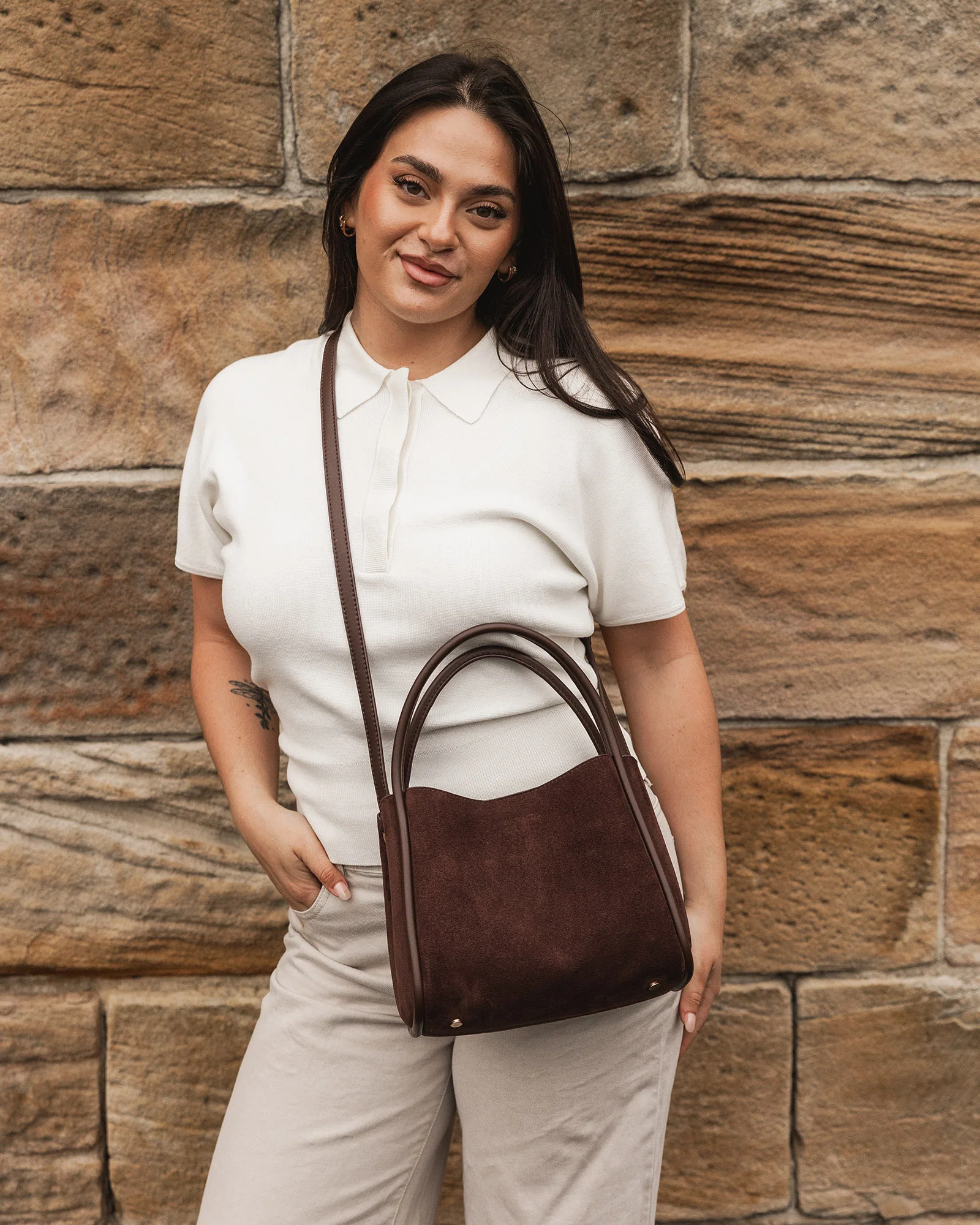 Steffie Suedette Mini Tote Bag - Chocolate - Image 7