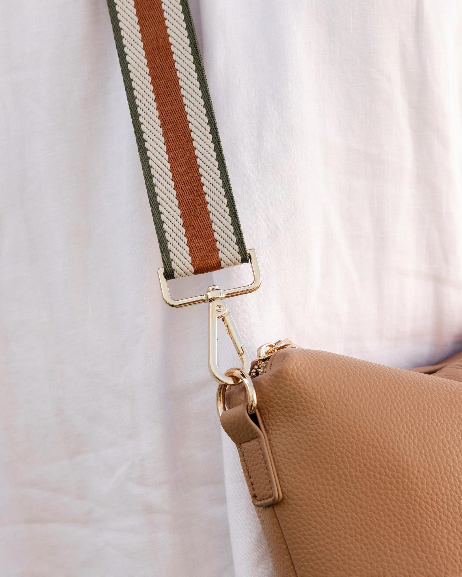 Stripe Webbing Bag Strap - Tan / Khaki - Image 3